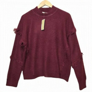 MICHAEL Michael Kors BNWT Fringe Burgundy Sweater Mock Neck Knit Sz Large New